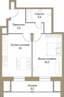 1-к квартира, 48.2 м², 7/17 эт.