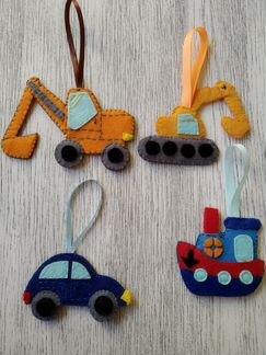 Елочные игрушки - машинки и ракета