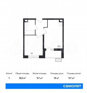 1-к квартира, 32.1 м², 2/12 эт.