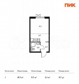 Квартира-студия, 19.7 м², 2/15 эт.