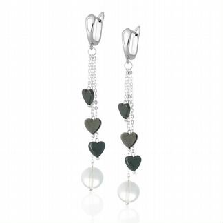 Серьги с горным хрусталем и гематитом
