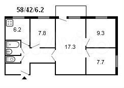 3-к квартира, 50 м², 4/5 эт.