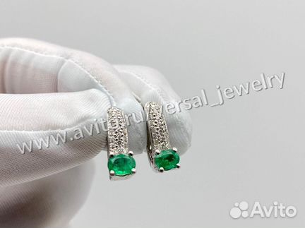Серьги с бриллиантами и изумрудами 0.4ct