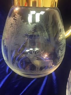 Кувшин 3 фужера антиквариат резьба Германия олень