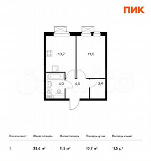 1-к квартира, 33.6 м², 3/23 эт.